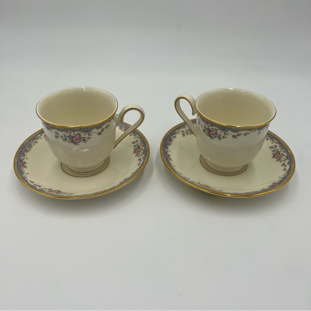 LENOX SOUTHERN VISTA FOOTED CUP AND SAUCER SET OF TWO